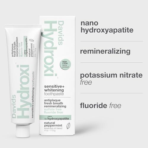 Image of Davids Hydroxi Fluoride Free Nano Hydroxyapatite Toothpaste for Remineralizing, Sensitive Support, Whitening, Antiplaque, SLS Free, Natural Peppermint, 4oz, Made in USA