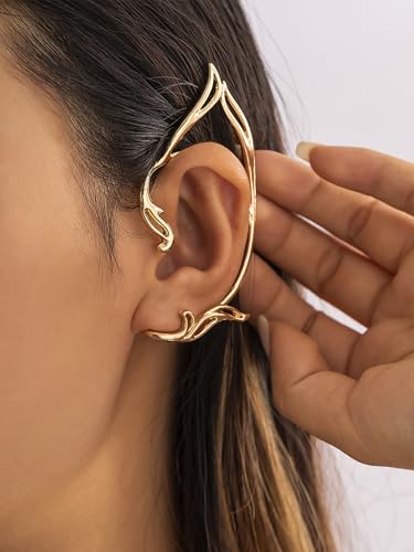 Gothic Elves Ear Cuffs 2pcs Gold Fairy Ears Punk Elves Ear Wrap Earrings Adjustable Non-pierced Fake Earrings for Cosplay Cartilage Climber Ear Hip Hop Clip on Statement Earring Gift for Women (Gold)3
