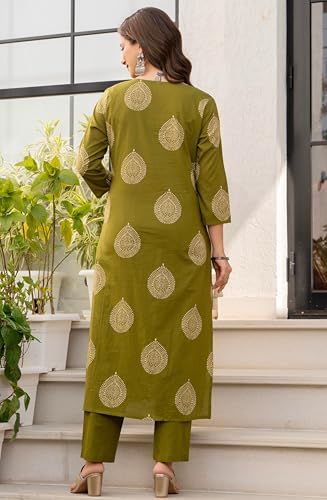 Image of rytras Women Woman Pure Cotton Straight Kurta Sets with Palazzos Pants & Dupatta|Kurti Set for Woman|Suit Set for Women Cotton