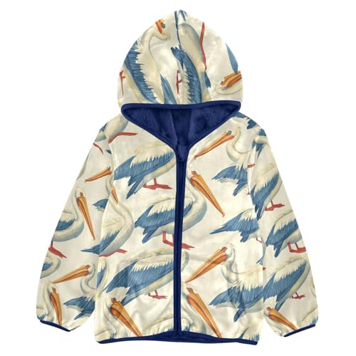 Pelican Pattern Cartoon Toddler Fleece Jacket Girl Boys Hooded Fleece Jacket Coat Warm Outwear Zip-up 3-10T