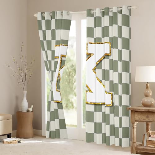 Image of Erosebridal Sage Green Checkered Blackout Curtains for Bedroom Living Room Plaid Initial K Window Curtains 2 Panels 38 inch Wx45 L Personalized Monogram Drapes,Grids Gingham Window Treatments