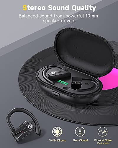 Bluetooth Headphones Noise Canceling 4 Mics Clear Call 120H Playtime Stereo Bass Sound Wireless Charging Case Over Ear Earphones LED Digital Display Headset with Earhooks for Sport Running Workout Gym - Image 6