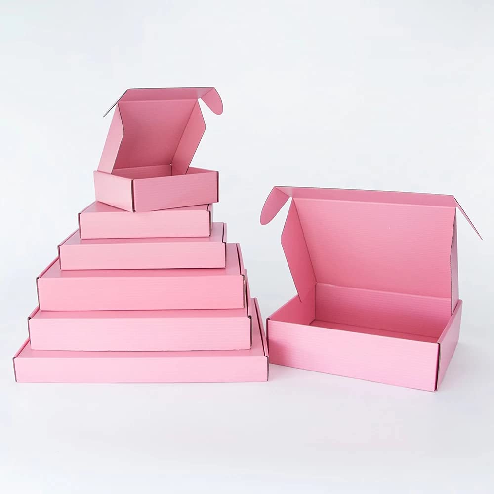 Lot De 8 Boîtes Cadeaux Carton Rose Avec Roses Et Cœurs - 22,5 X 22,5 X 8 Cm - Noël, Anniversaire, Mariage