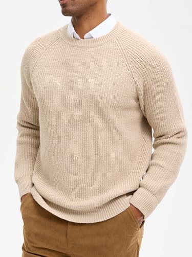 Men's Crewneck Sweater Casual Long Sleeve Knitted Pullover Sweaters, Khaki, M2