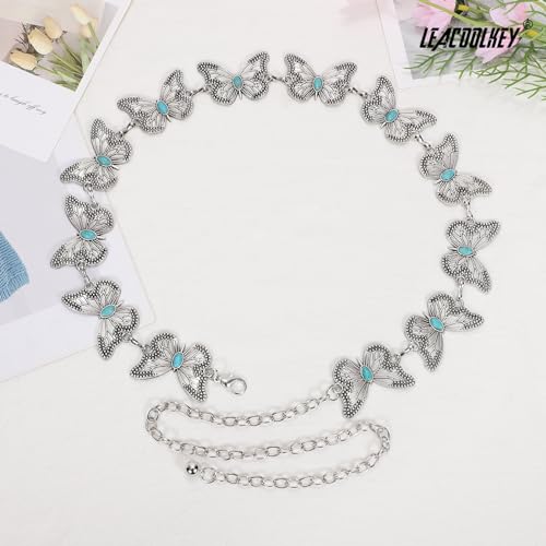 Image of LEACOOLKEY Western Metal Concho Belt for Women Cowgirl Boho Waist Chain Belt for Dresses Jeans Pants