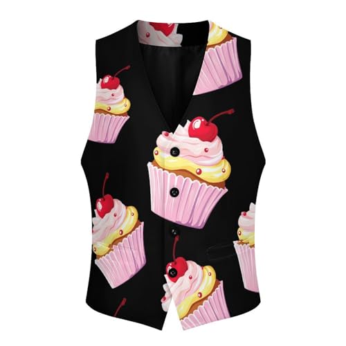 Cherry Cupcake Men's Formal Suit Vest for Business Formal Or Casual Dress Waistcoat Wedding4