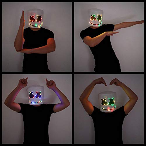 Pure Compression Halloween DJ LED Marshmallow Cover - Carnaval Party Light Up Mask Costume Cosplay - Music Festival Headgear Prop Latex Full Head Hat - Marshmellow Carnival Accessories
