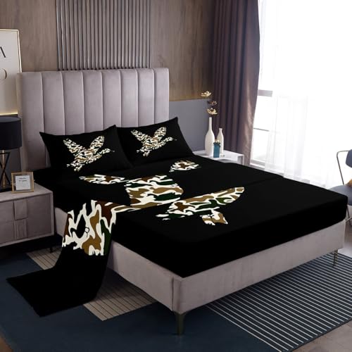 Feelyou Camo Mallard Duck Bedding Set Twin Size for Boys Teens Kids Wild Duck Hunting Camouflage Bed Sheets Hunter Rustic Farmhouse Cabin Fitted Sheet Set Home Decor