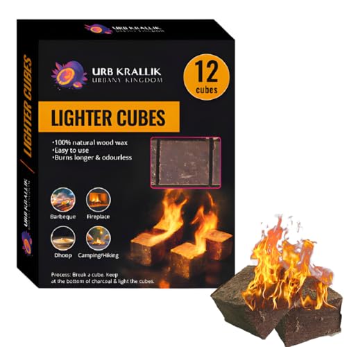 URB KRALLIK Fire Starter for Barbeque Charcoal | Professional Barbecue Grill Firepit Smoker Coal Chips Ignition | Indoor and Outdoor Fire Lighter BBQ Cubes for Home Stove Chimney (12 Pcs)