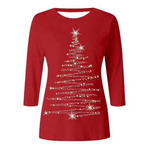 Women Christmas 3/4 Sleeve Crew Neck Shirt Funny Xmas Party Tee - image 3