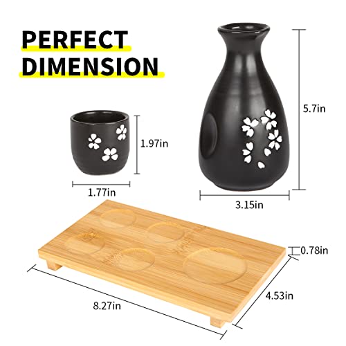 Fovanga Osaka Sake Set, Durable Japanese Sake Ceramic 6Pcs Set With Bamboo Tray 1 Sake Bottle 4 Sake Cups 1 Bamboo Tray #TOP4