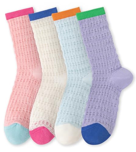 Image of Women's Dopamine Color-Block Crew Socks, Mesh Mid-Calf & Scrunch Thin Sock for Shoe Size 5-8