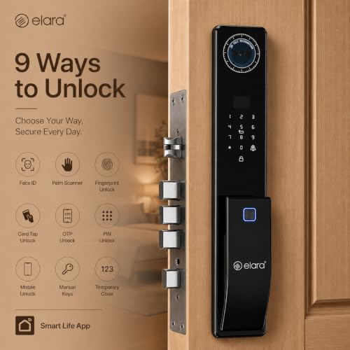Image of Elara APEX PRO 2026 - Segment's First Waterproof Smart Lock | 9-in-1 Access Control with Palm Recognition, Face Unlock, Fingerprint, PIN & App | 2-Year Warranty