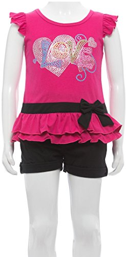 Image of ToBeInStyle Girl's Two Piece Summer Set Cute Tee Top and Matching Shorts Adorable Outfit