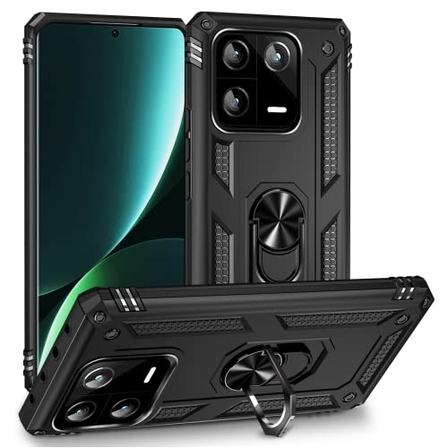 Image of ShieldTech Back Cover for Redmi Note 13 Pro 5G | Rugged Armor Case with Ring Stand | 360 Protection | Shockproof | Camera & Screen Guard (PC, Black)