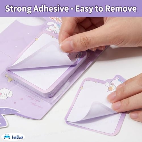 Image of FunBlast Cute Cat Sticky Notes - Cat Memo Pad, Kawaii Sticky Note for Kids & Girls, Self Adhesive Notes and Bookmark, Stationery Gift for School, Office & Personal Use (Purple-)