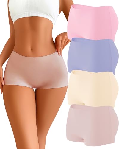 Image of CUTE BYTE Womens Seamless Boy Shorts Underwear Soft Stretch No Show Boxer Shorts Briefs Panties for Ladies 4 Packs