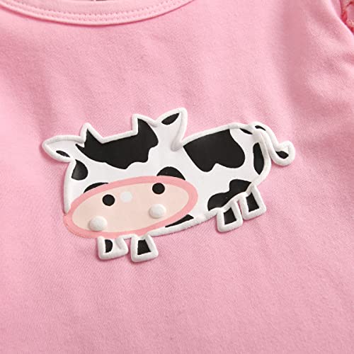 Toddler Baby Girl Ruffled Fly Sleeve Cow Top Shirts + Leopard Suspender Skirts Overall Dress Clothes4