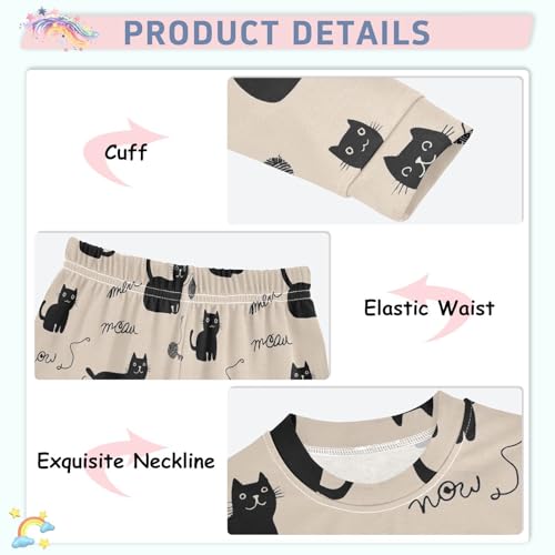 Fustylead Cute Black Cats Playing with Yarn Cotton Pajamas Set 2 Piece Long Sleeve Pjs Sleepwear4