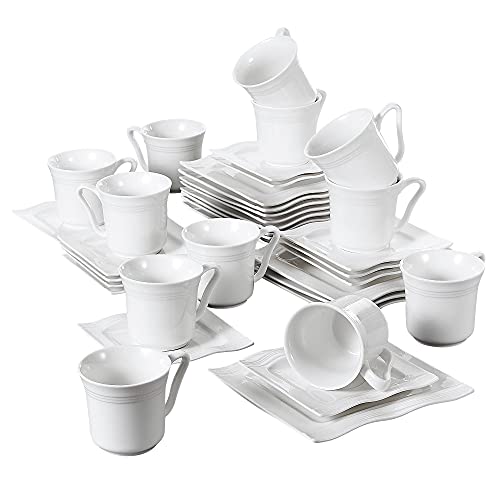 MALACASA Serie Mario Juegos de Café de Porcelana Vajillas de 36 Piezas Servicio de Café 12 Platos de Postre, 12 Tazas de…