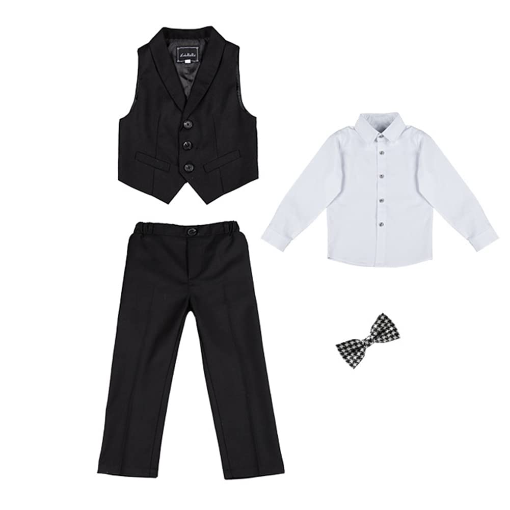 Trajes de Caballeros para Niños,Conjunto de Traje para Niños, Camisas de Manga Larga, Chaleco, Pantalones, Pajarita, Traje Infantil Elegante para Boda Comunión Bautizo Ceremonia Fiesta