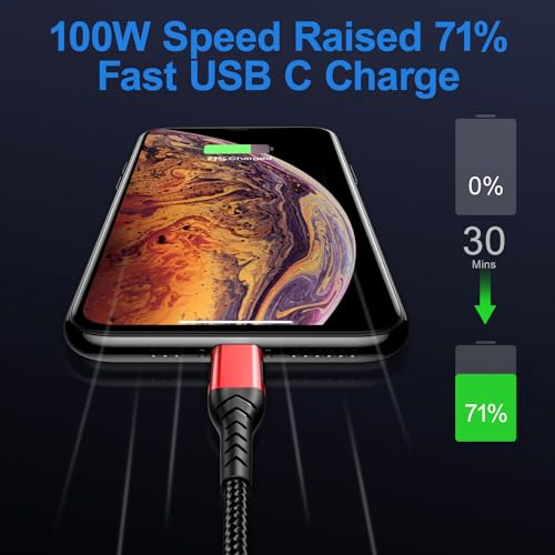 Image of Durcord 2Pack 10ft USB C to USB C Cable, 100W Fast Charging, Compatible with iPhone 15 Pro /Plus /Max, Android /Phone /Pad, Red