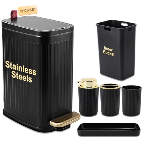 Black and Gold Bathroom Accessories Set 5 PCS, Bathroom Sets