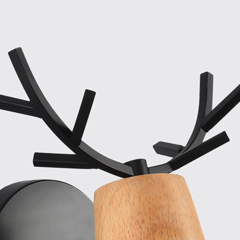 Image of LITFAD Minimalist Wall Sconce Deer Horn Shape Wall Light Modern Wall Mounted Lamps Single Light Exposed Bulb Design Wall Lighting Fixtures for for Hallway, Bedroom, Living Room, Bathroom,Black-Wood