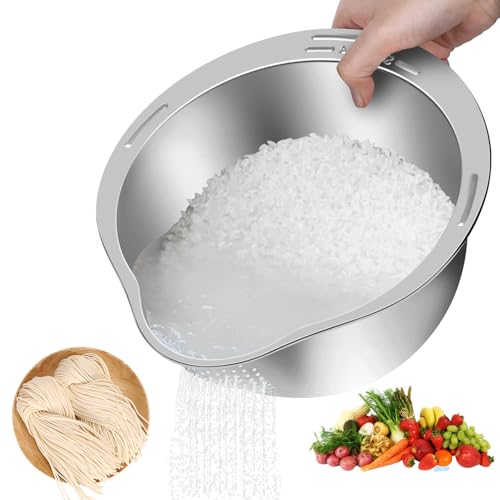 Bol À Laver Le Riz Avec Passoire, Égouttoir Rinçage Légumes Avec Filtre, Passoire À Riz En Acier Inoxydable, pour Nettoyer Les Fruits, Les Légumes Et Les...