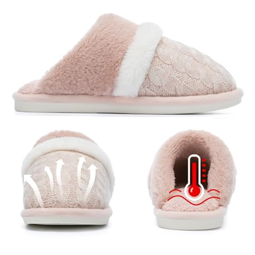 Image of GOEWY Cozy Slippers for Women Indoor and Outdoor Fuzzy House Shoes with Memory Foam Anti-Skid Sole Gifts for Women Mom Ladies