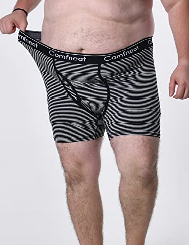 Comfneat Men's 5-Pack Big & Tall 3Xl-7Xl Boxer Briefs Cotton Spandex Underwear With Fly (Black+Black Stripe Pack-5, 7Xl) #TOP3