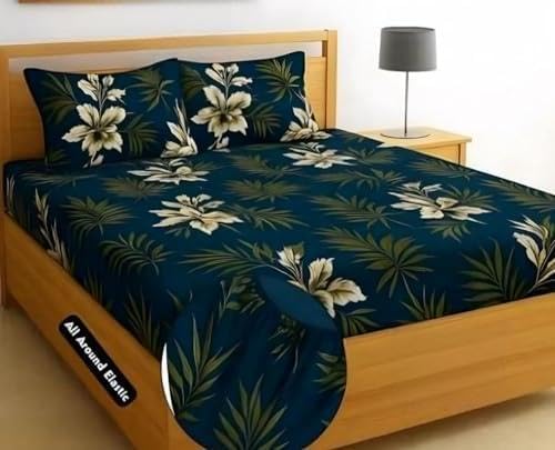 Rajat Presents Premium Cotton Elastic Fitted Geometric Bedsheets with 2 King Size Pillow Covers | Double Bed with All Around Elastic 180 TC Supersoft | (72"X78", 180-200 TC A1290-image-39