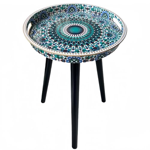 Simmer Stone Tables d'appoint rondes pour l'intérieur avec 3 pieds en bois amovibles - Table à plateau polyvalente, parfaite pour table basse ronde, thé et...