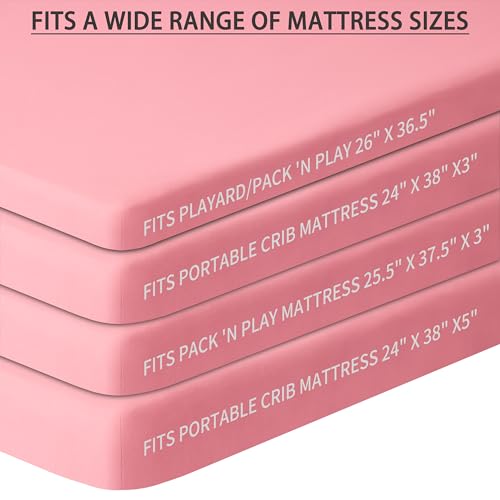Pack and Play Sheets Fitted, 2 Pack Pack n Play Sheets for Graco Pack n Play Mattress, Unisex Playard Sheets for Boys Girls (Love & Pink, 38 X 26 Inch)