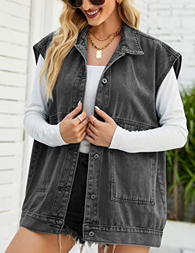 Zontroldy Denim Jean Vest for Women Oversized Sleeveless Button Down Denim Jean Vest Waistcoat Shacket Jacket4