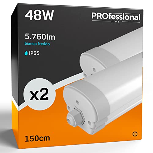 Eurocali 6 Plafoniere LED 48W 150cm Impermeabili IP65 | Tubi Luce Naturale 4000K 5760 Lumen | Per Garage E Officine - 2