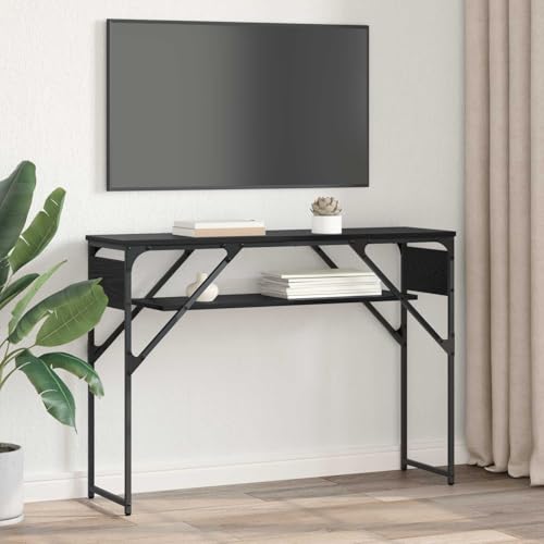 Table console noire avec étagère et rangement pour optimiser votre bureau - 5
