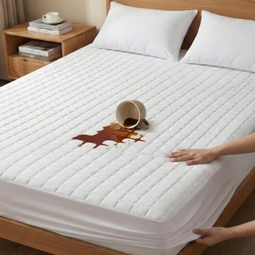 Image of Ayka 100% Waterproof Quilted Mattress Protector King Size 78x72 inch Breathable Noiseless Ultra Soft Fitted Bed Protector Mattress /Bed Cover (White, King (78 * 72 inch))
