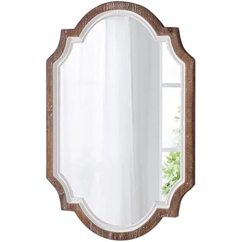 Sintosin Farmhouse Oval Mirrors for Wall 16 X 22 Inch, Hanging Vintage Oval Mirrors for Bathroom, Distressed White Rustic Wood Framed Entryway Mirror with Scalloped Corner Living Room Cover