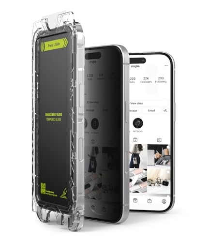 Image of Ringke for iPhone 16 Pro Screen Protector [Easy Slide Privacy, 2 Pack] | Advanced Anti-Spy Privacy Protection, Easy Installation with Alignment Tool, Case Friendly Premium 9H Hardness Tempered Glass