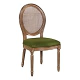 OSP Home Furnishings Stella Oval Cane Back Dining Accent Chair, Moss Green Fabric