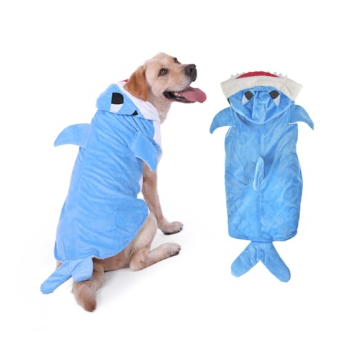FLAdorepet Halloween Dog Shark Costume Outfits for Large Dog Winter Fleece Puppy Jacket Coat Hoodie Funny Dog Clothes Golden Retriever(5X-Large, Blue)