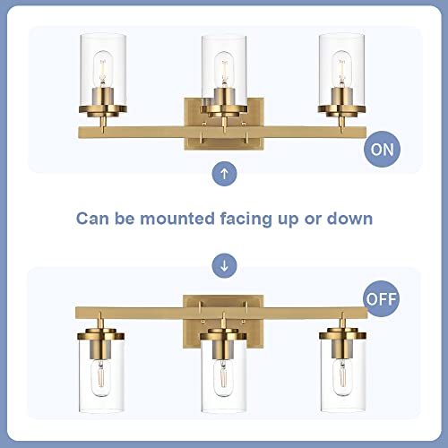 Bonlicht Brushed Brass Vanity Lights Wall Sconce 3 Heads Modern Bathroom Lighting Fixtures Over Mirror Contemporary Indoor Wall Mounted Lamp Gold Wall Light For Kitchen Hallway Living Room Workshop #TOP5