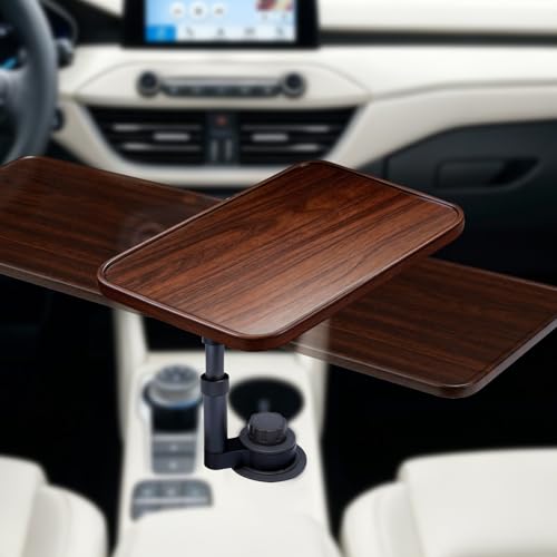 Punwocy Car Desk for Laptop 360 Swivel Height Adjustable Wood-Grain Tray