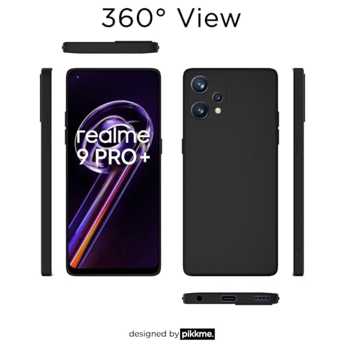 Image of Pikkme Back Cover for Realme 9 Pro Plus 5G /Realme 9 4G | Slim Soft Matte Silicone Cover with Camera Protection & Shockproof Bumper Case (Black)
