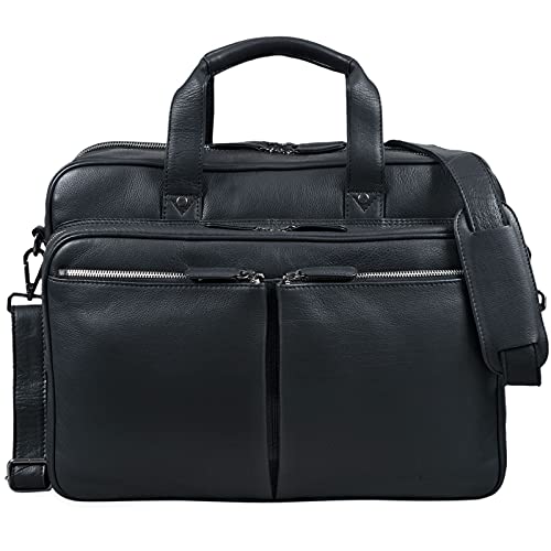 STILORD 'Remus' leren tas schoudertas leren aktetas groot 15,6 inch laptoptas afneembare schouderriem lerarentas, zwart - Image 4