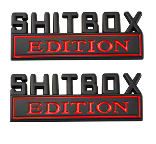 Image of 2pcs Metal Shitbox Edition CAR Emblem Badge 3D Sticker Decal Compatible with F-150 F250 F350 Silverado 1500 2500 3500 (Black Red)