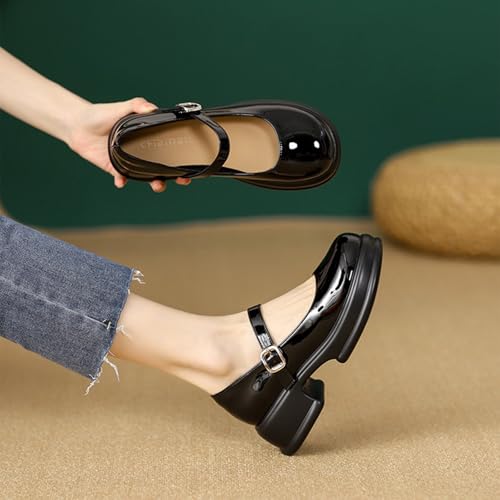 Women's Leather Platform Chunky Mary Jane Shoes Round Toe Adjustable Ankle Buckle Fashion Casual Dress Pumps for Uniform Party Work Date4