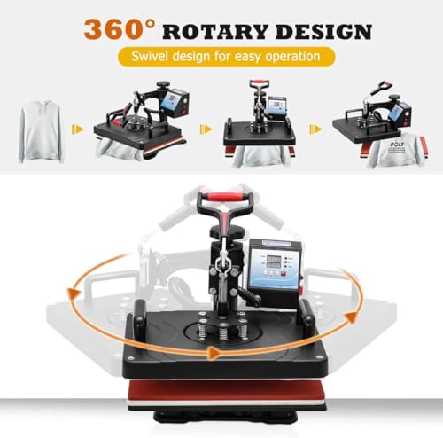 Image of Heavy Duty Digital Heat Press Machine | LCD Display | Sublimation and Vinyl Printing | T-Shirts Hoodies Cushions Flat Products | Black (12 * 15 inch)