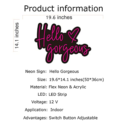 Image of Hello Gorgeous Neon Sign Light Wall Art Gifts, Neon Decor for Home, Bar, Pub, Club, Rave, Apartment, Party, Christmas